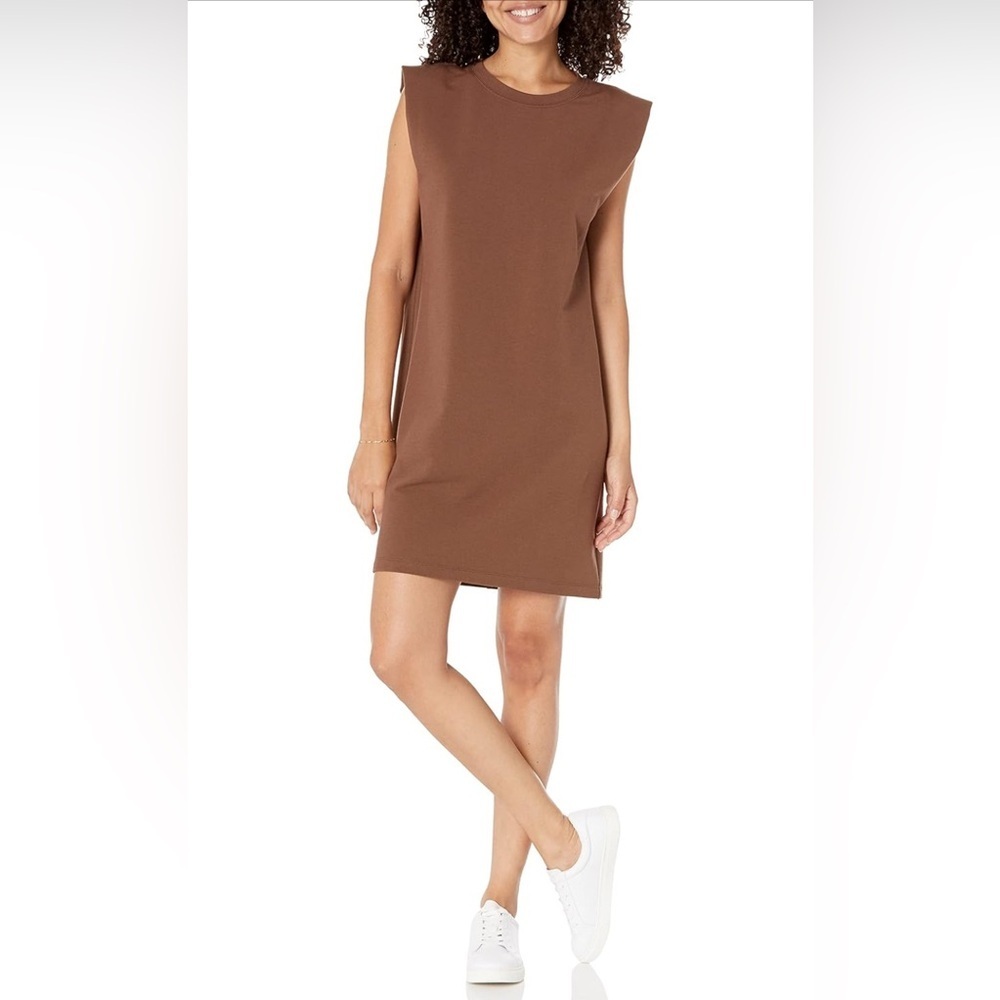The Drop NWT Mariana Strong Shoulder Dress Sz L in Coffee Bean